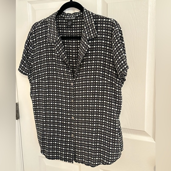 COPY - 100% Silk Button Down Checkered Grey Black White - Picture 2 of 7